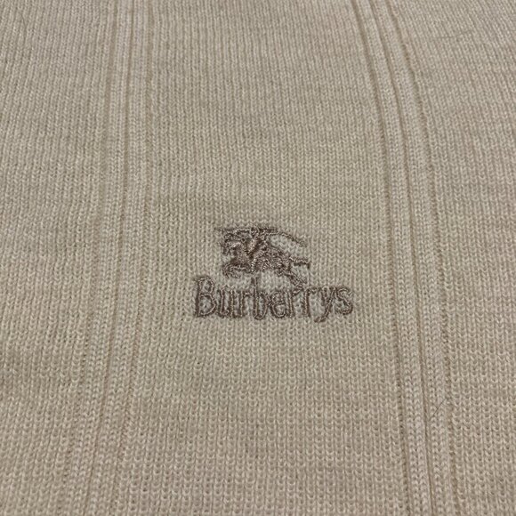 Vintage Burberrys 100% Pure New Wool Sweater Men's Small Cream Elbow Patches - Picture 2 of 16